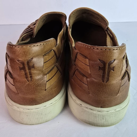 Frye lvy Camel Leather Huarache Woven Slip On Shoes White Soles Size 7.5 - Picture 6 of 11